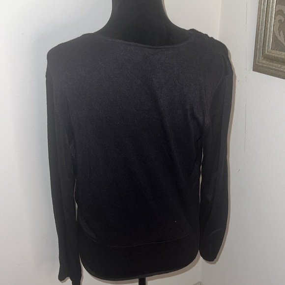 Ann Taylor black crossed draped front long sleeves light sweater sz M - Picture 5 of 8